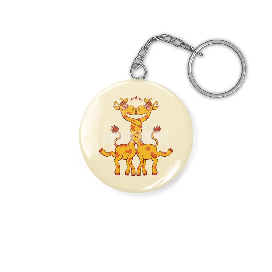 Sweet couple of giraffes in love intertwining necks and kissing Anahtarlık
