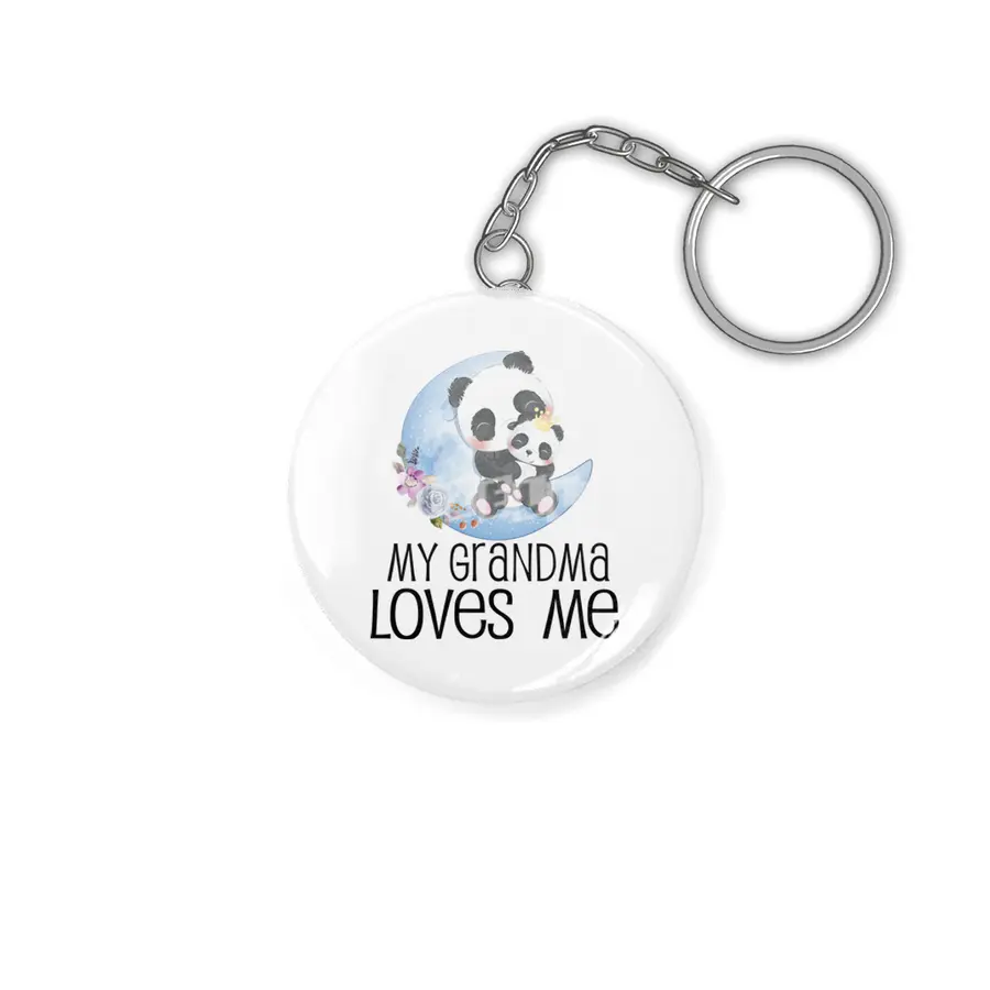 Baby Shower Gift My Grandma Loves Me Panda Floral Moon Anahtarlık