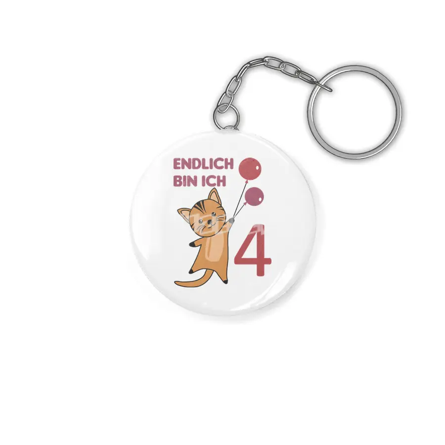 Cat 4th Birthday For Kids 4 Years Old Purple Anahtarlık