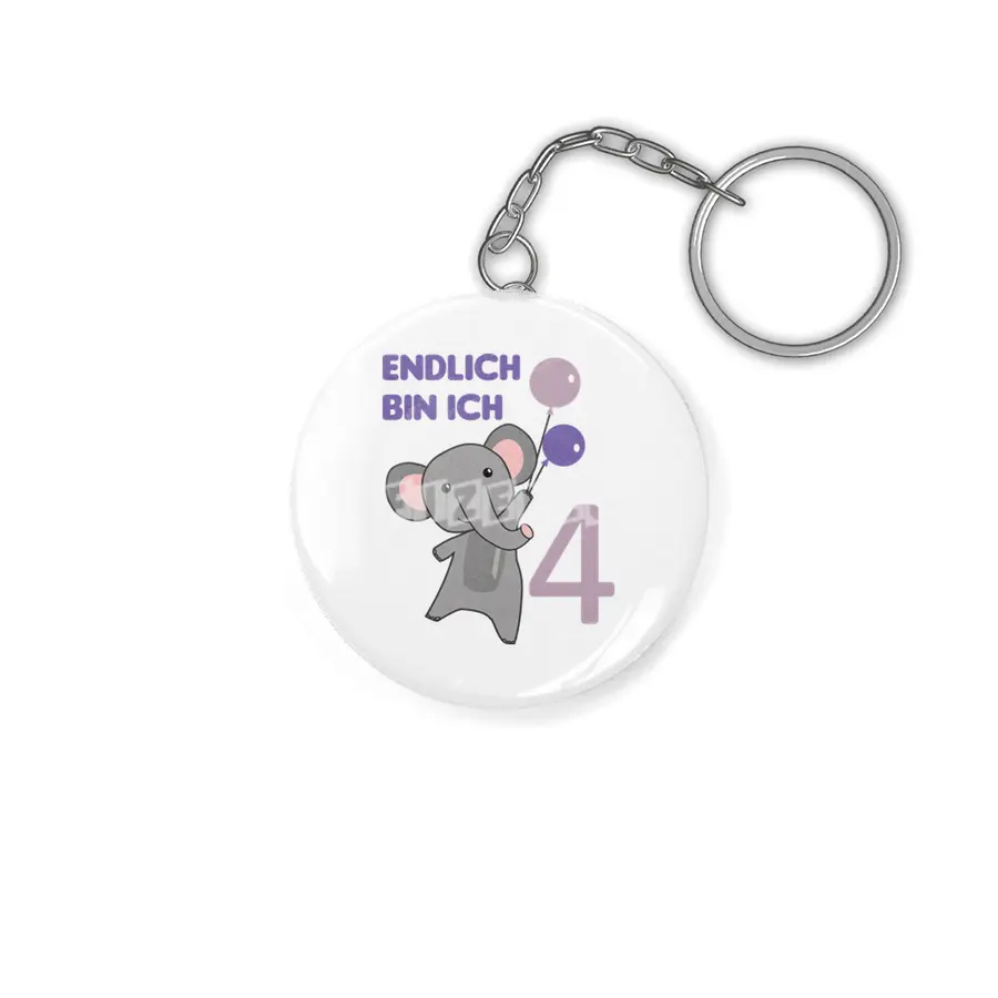 Elephant 4th Birthday For Kids 4 Years Old Purple Anahtarlık