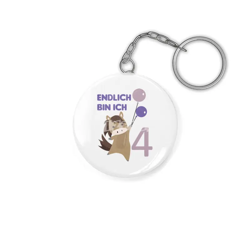 Horse 4th Birthday For Kids 4 Years Old Purple Anahtarlık