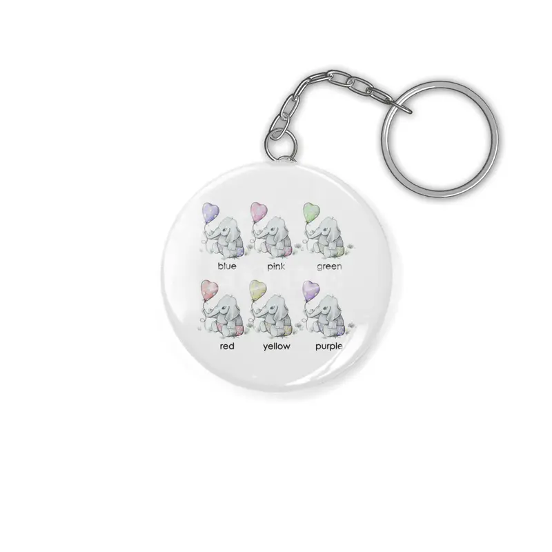 Baby Elephant with Polka Dot Balloon and Colors Kids Tee Anahtarlık