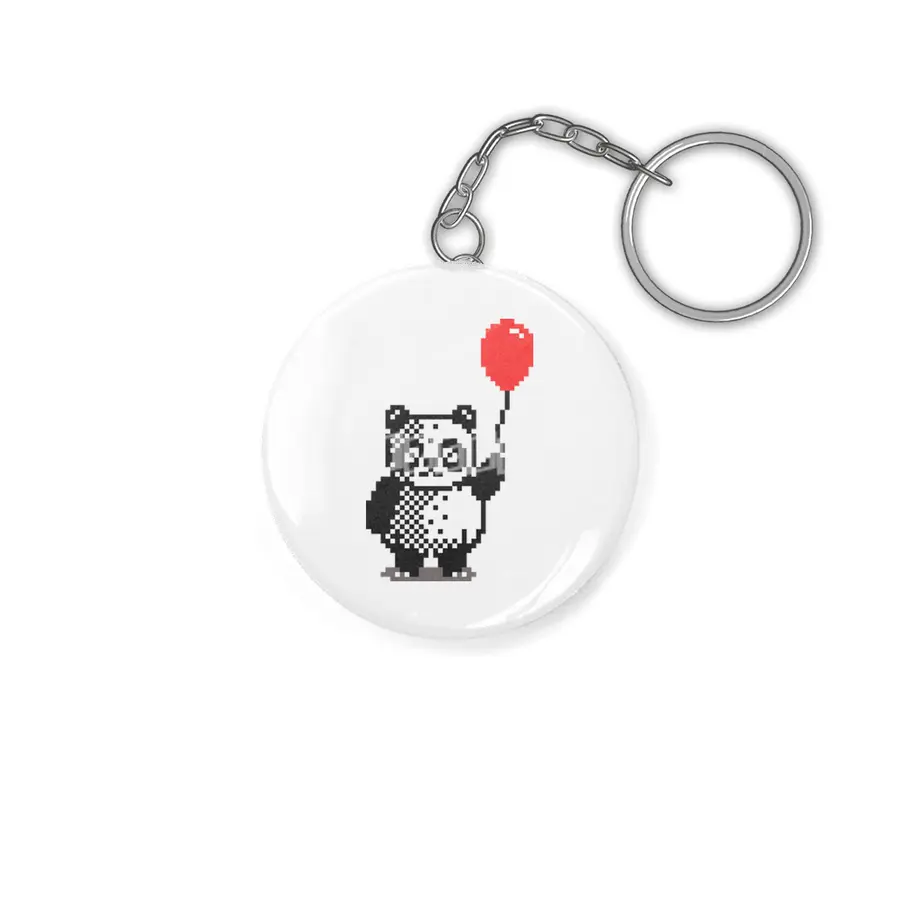 Cute panda with a red balloon - pixel art Anahtarlık