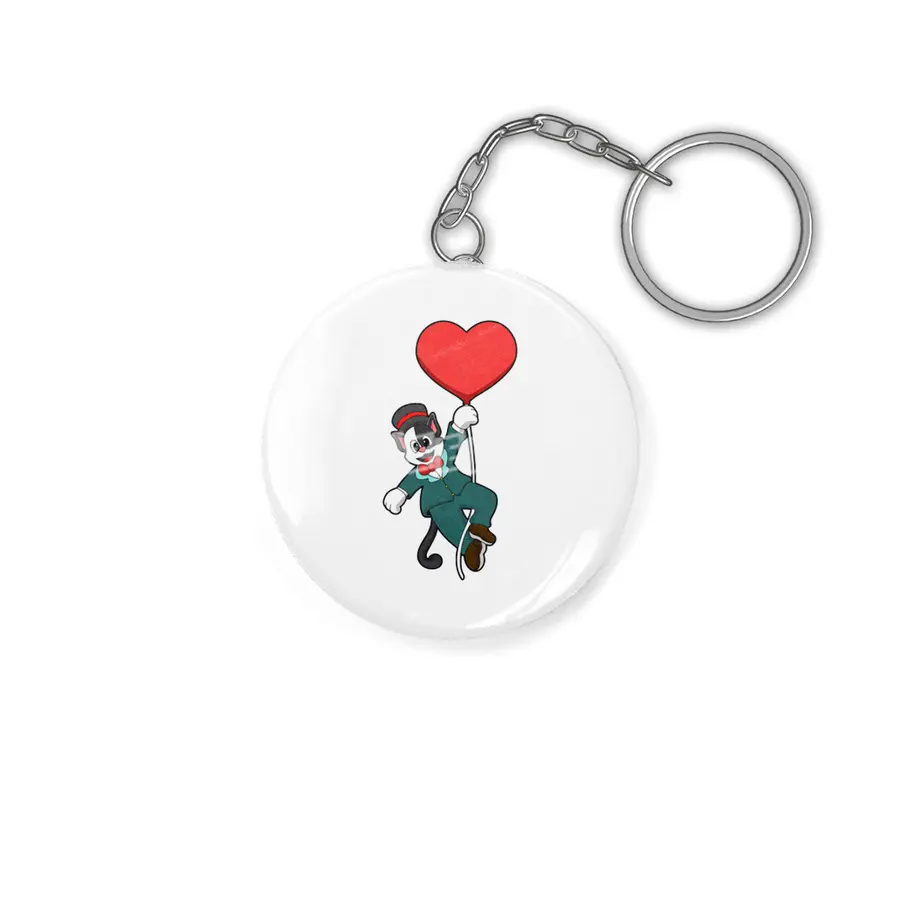 Cat as Groom with Heart Balloon Anahtarlık