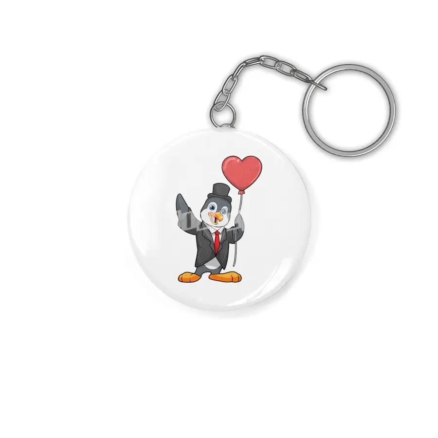 Penguin as Groom with Heart Ballon Anahtarlık