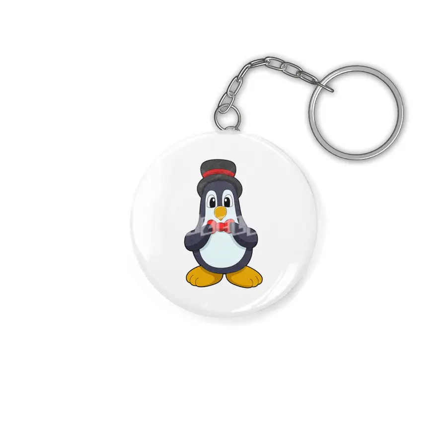 Penguin as Groom with Ribbon & Hat Anahtarlık