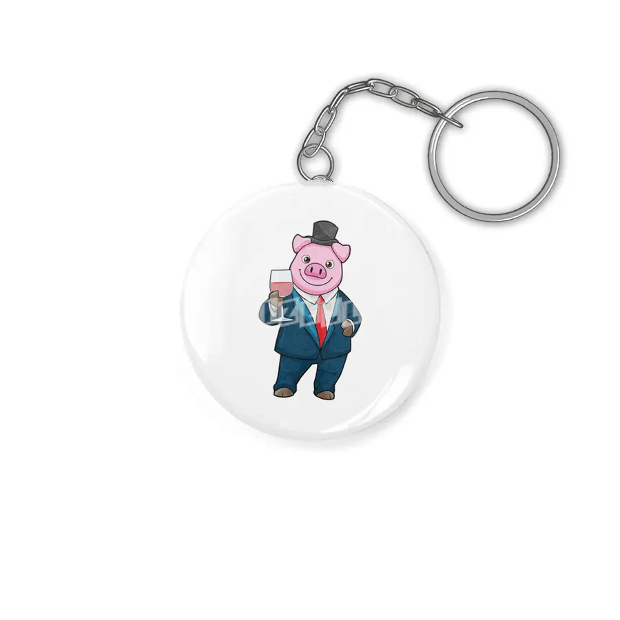 Pig as Groom with Glass of Wine Anahtarlık