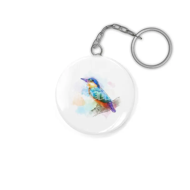 Colorful Kingfish bird, watercolor Anahtarlık