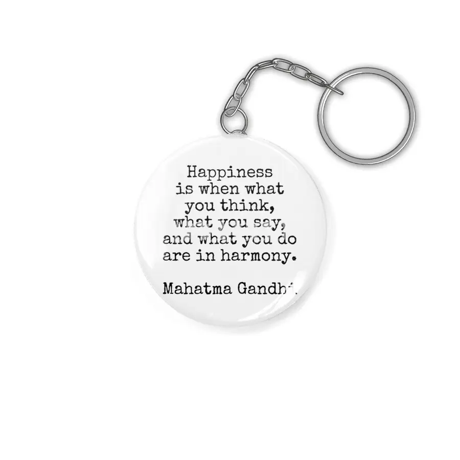 Happiness is harmony Mahatma Gandhi vintage typewriter quote Anahtarlık