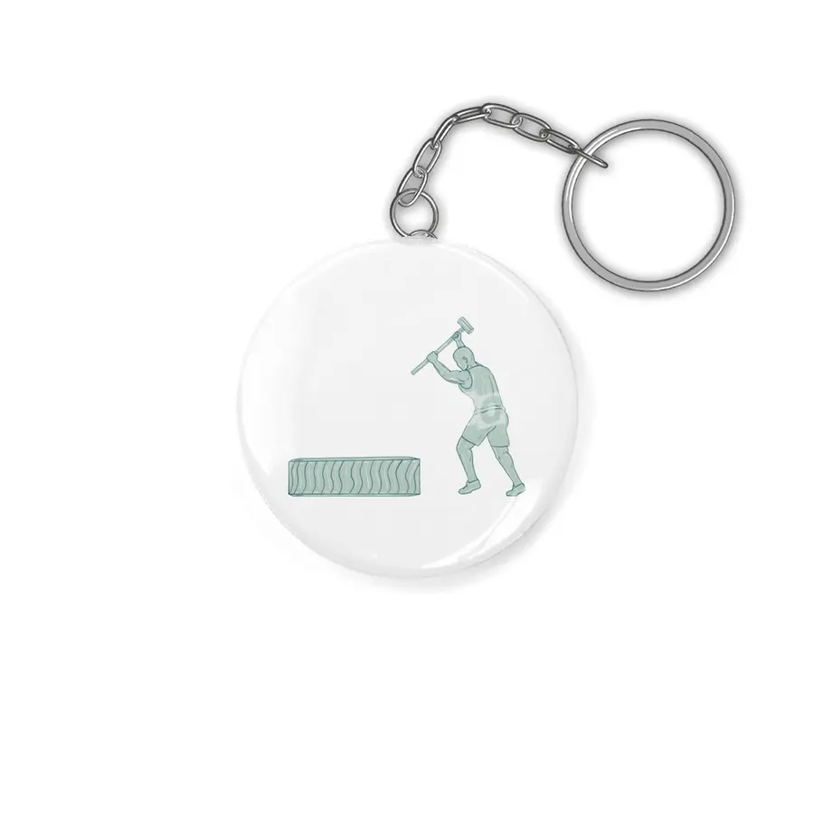 Fitness Athlete Sledge Hammer Striking Tire Drawing Anahtarlık