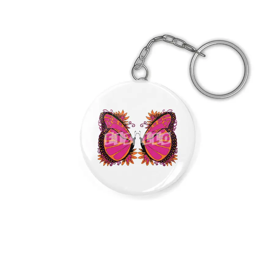 Pink and Orange Polka Dot Butterfly Anahtarlık
