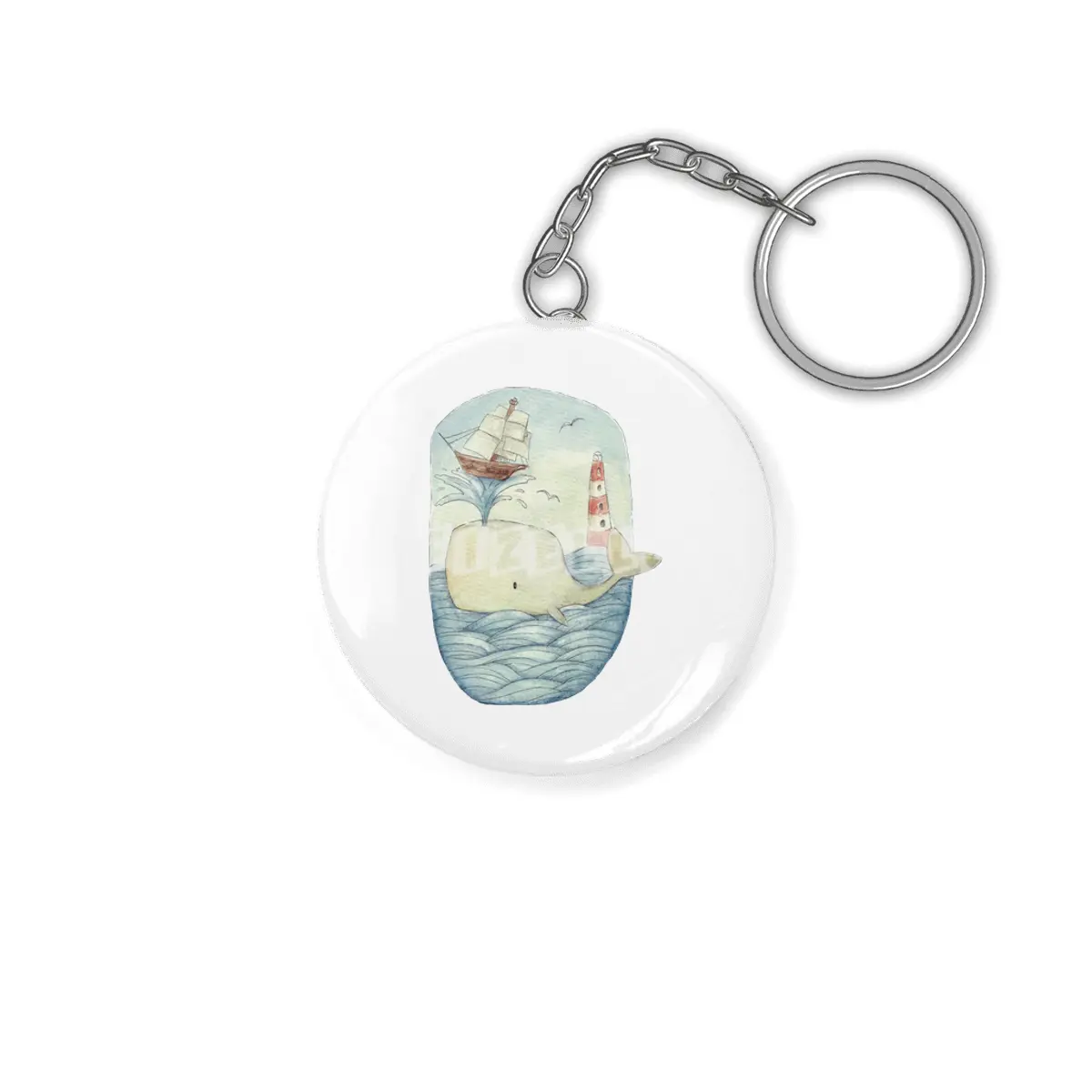 Cute Whale in the Sea Anahtarlık