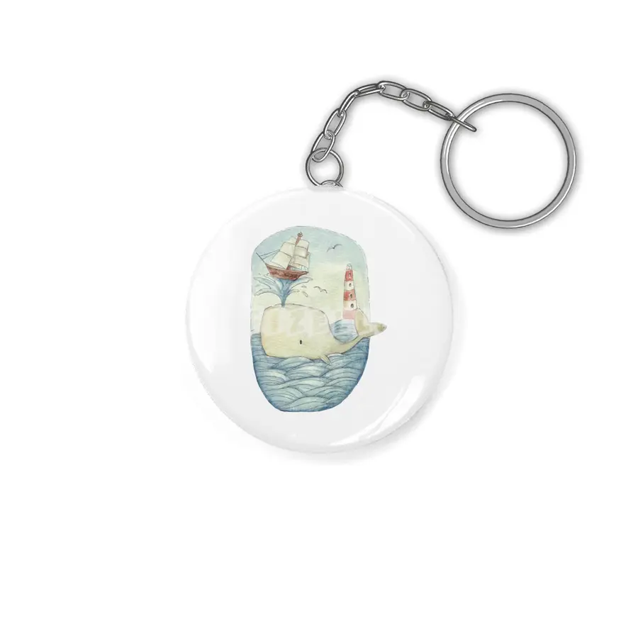 Cute Whale in the Sea Anahtarlık