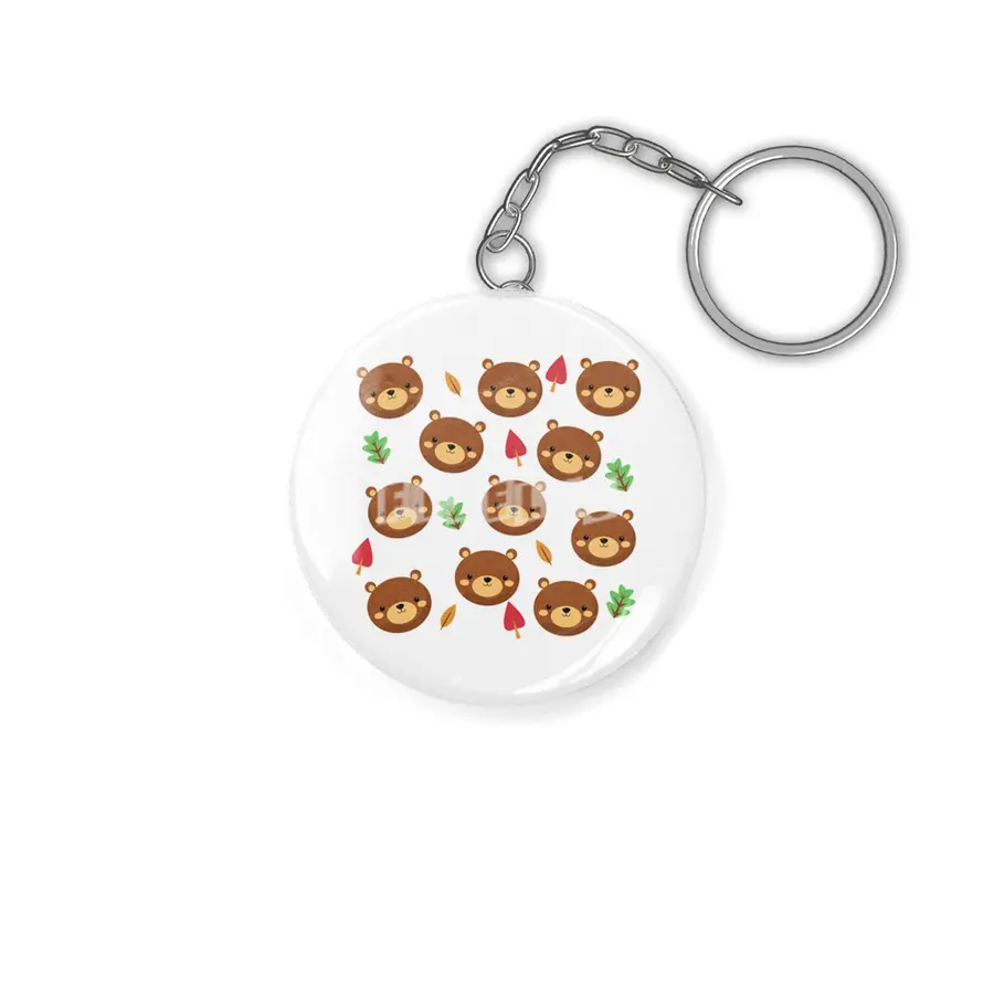 Bear Bears Pattern Leaves Cute Animals Forest Anahtarlık