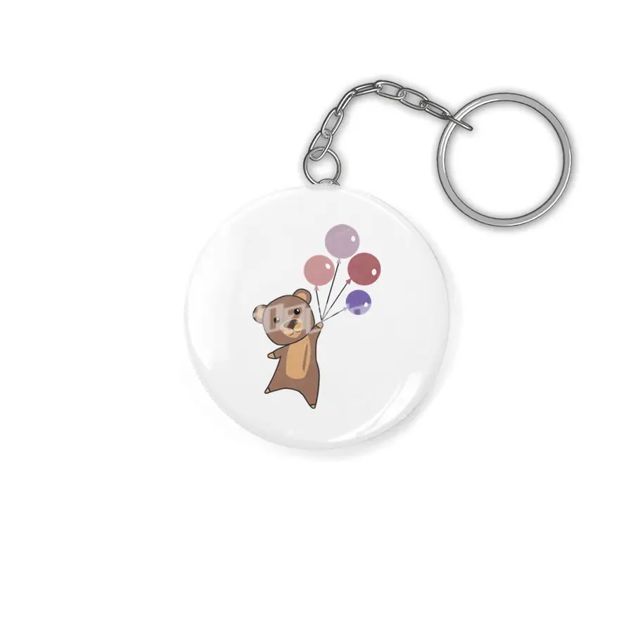 Bear Flies Up With Balloons Cute Animals Anahtarlık