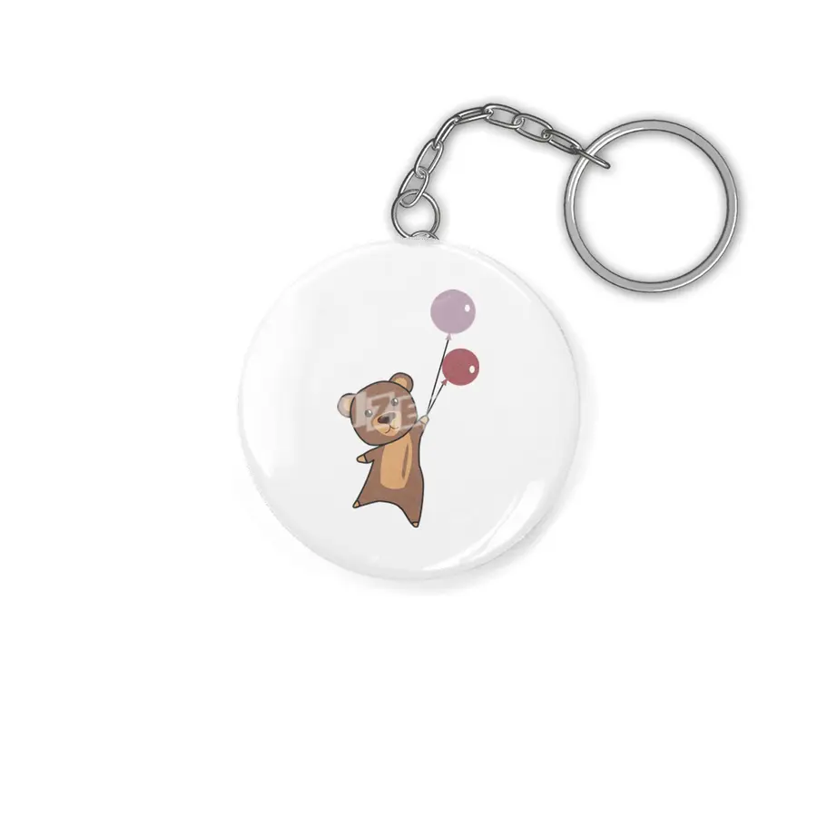 Bear Flies Up With Balloons Cute Animals Anahtarlık
