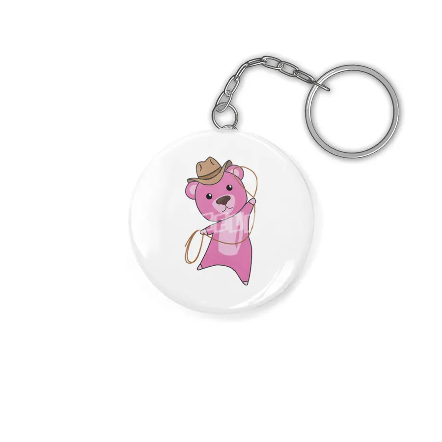 Bear Pink Cowboy Lasso Cute Animals For Kids Anahtarlık