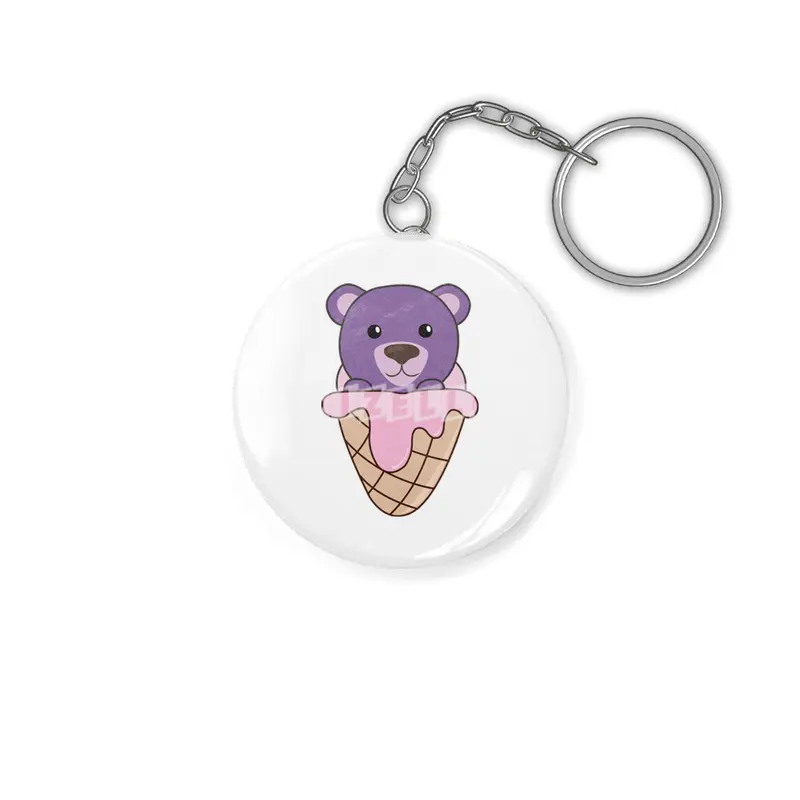 Bear Purple Pink Ice Cream Waffle Sweet Animals Anahtarlık