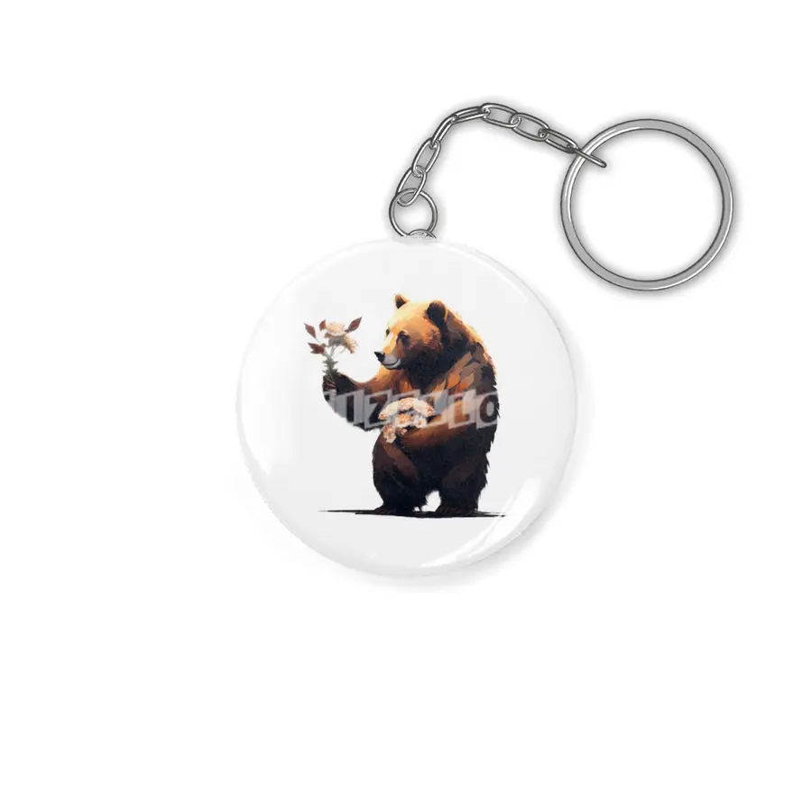 bear holds flowers Anahtarlık