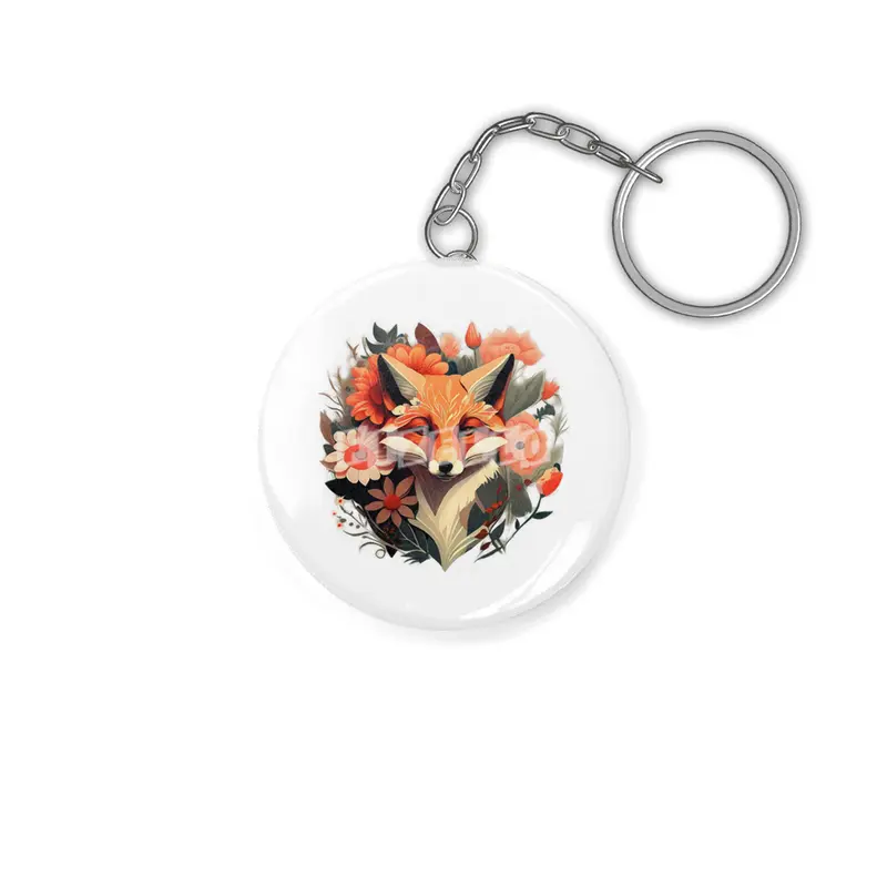fox with flowers Anahtarlık
