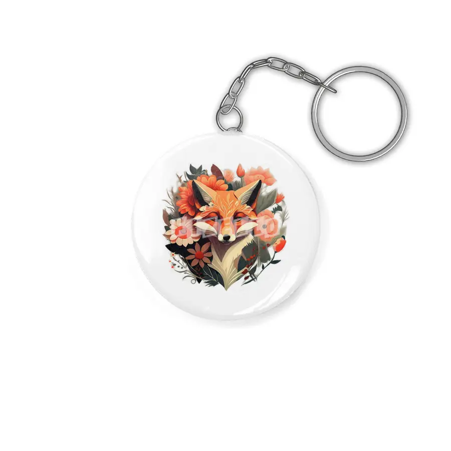 fox with flowers Anahtarlık
