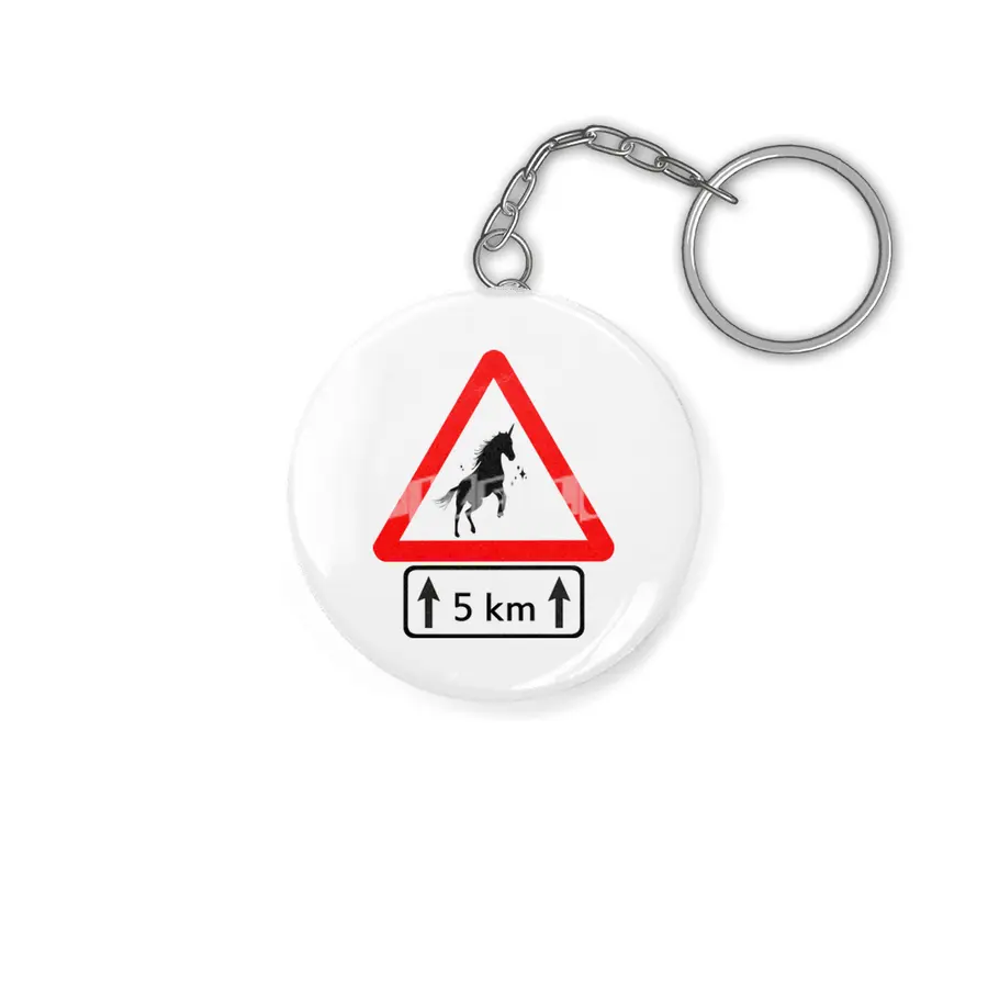 Funny Beautiful Unicorn Road Sign Shirt Anahtarlık
