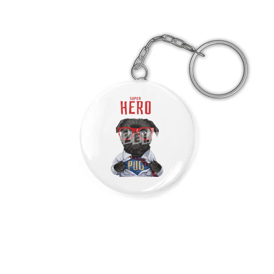 Pug Dog Superhero Dog Owner Gift Anahtarlık