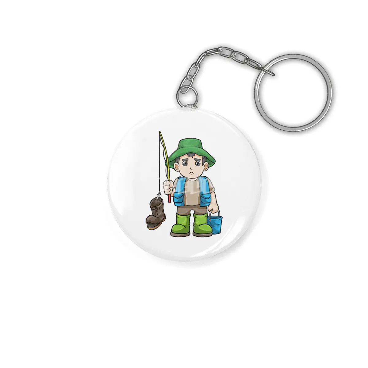 Angler with Fishing rod & Bucket Anahtarlık