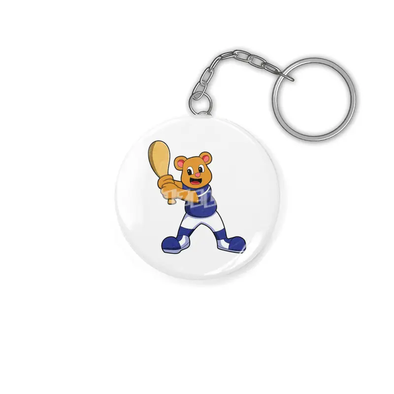 Bear as Batter at Baseball Anahtarlık