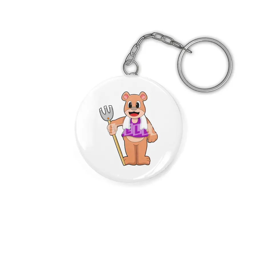 Bear as Farmer with Rake Anahtarlık