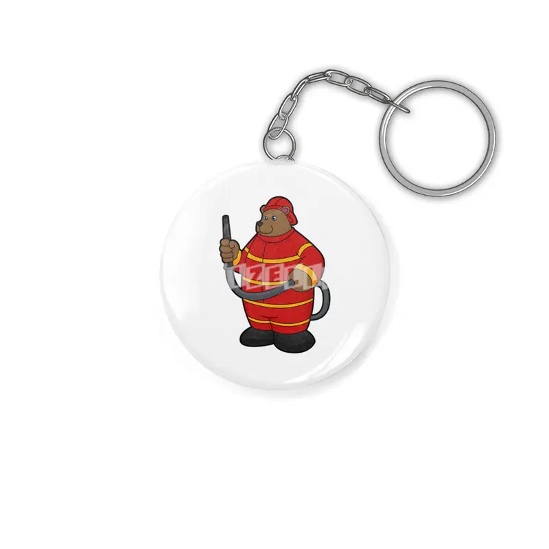 Bear as Firefighter with Hose Anahtarlık