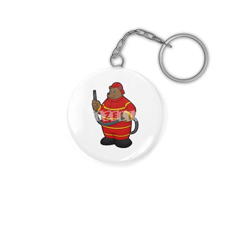 Bear as Firefighter with Hose Anahtarlık