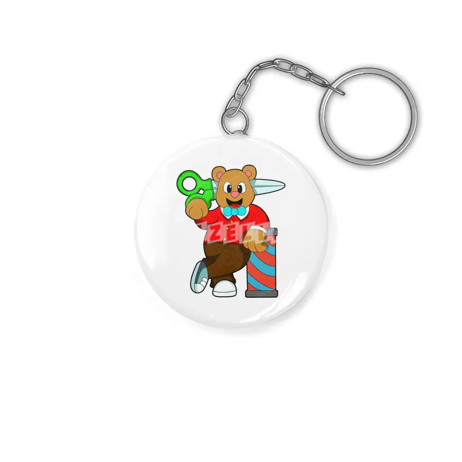 Bear as Hairdresser with Scissors Anahtarlık