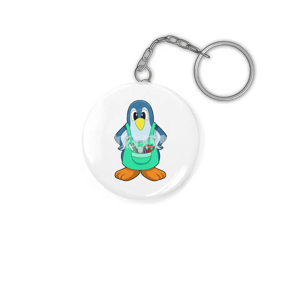Penguin as Hairdresser with Scissors & Razor Anahtarlık