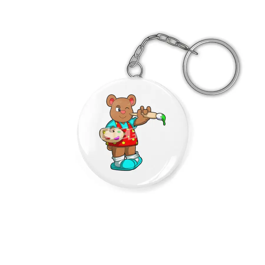 Bear as Painter with Brush & Paint Anahtarlık