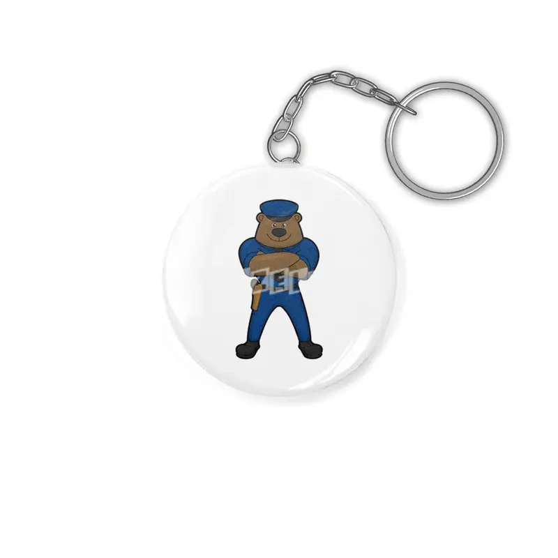 Bear as Police officer with Gun Anahtarlık
