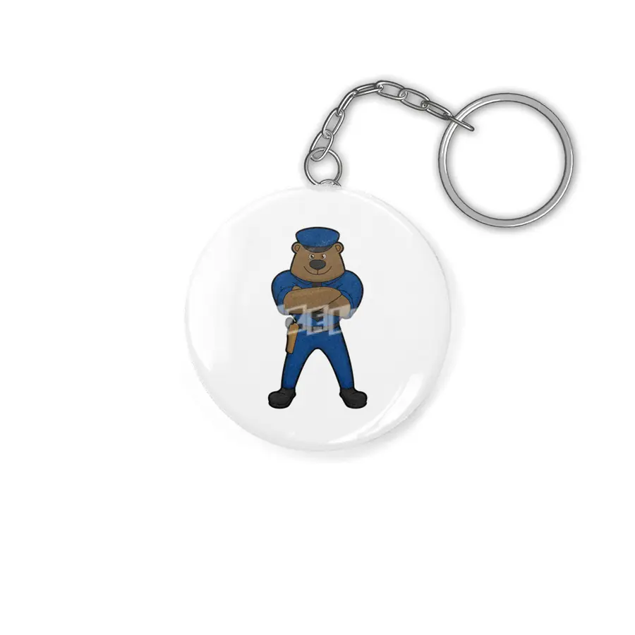 Bear as Police officer with Gun Anahtarlık