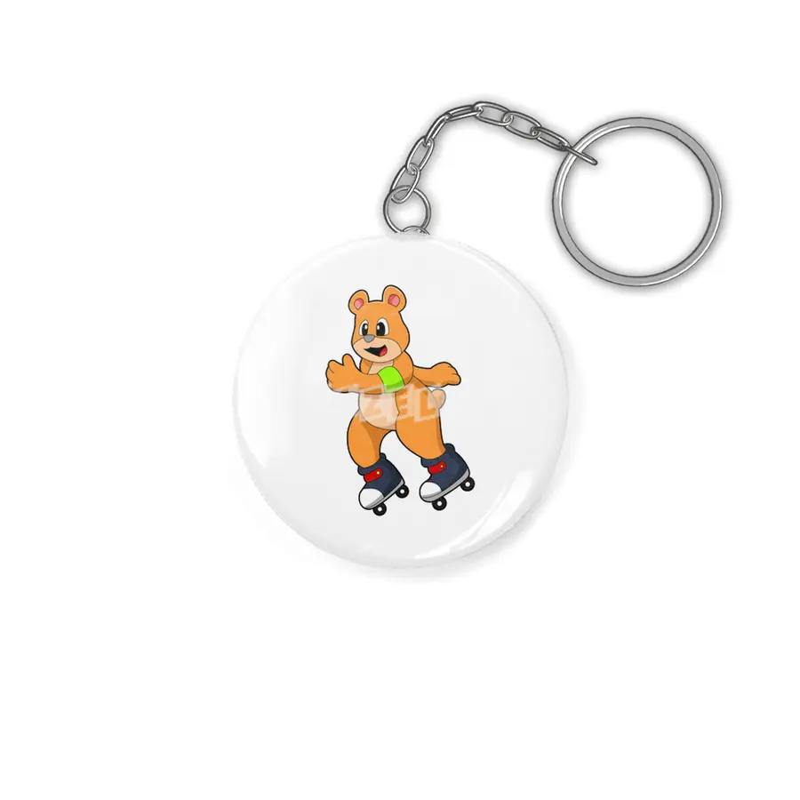 Bear as Skater with Inline skates Anahtarlık