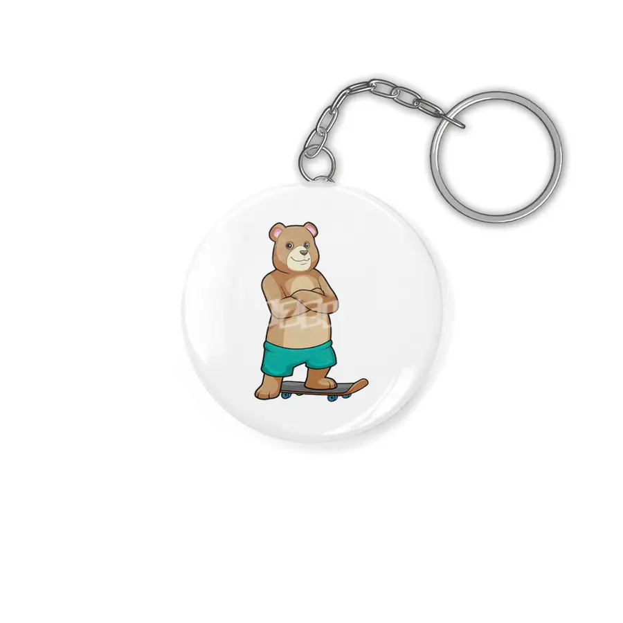 Bear as Skater with Skateboard Anahtarlık