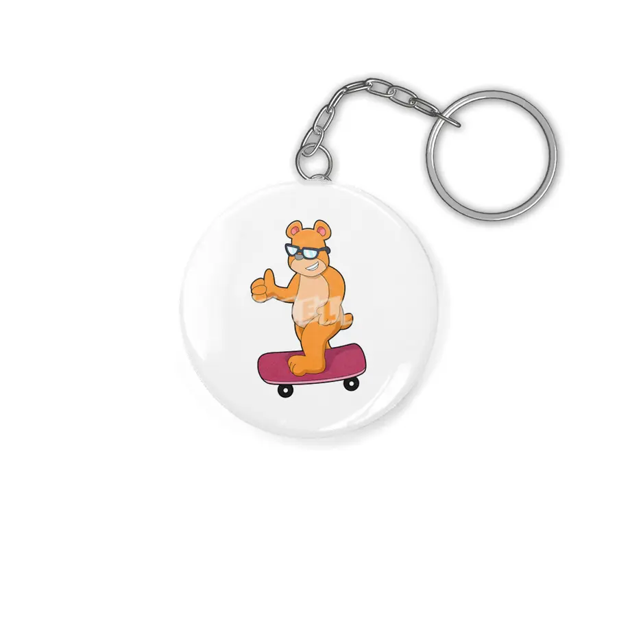 Bear as Skater with Skateboard Anahtarlık