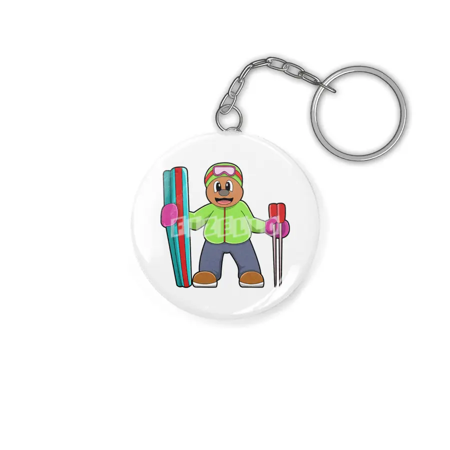 Bear as Skier with Ski & Ski poles Anahtarlık