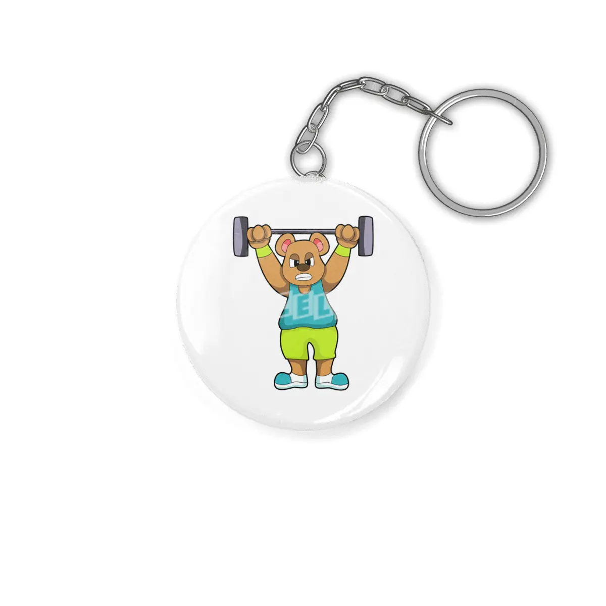 Bear at Bodybuilding with Barbell Anahtarlık