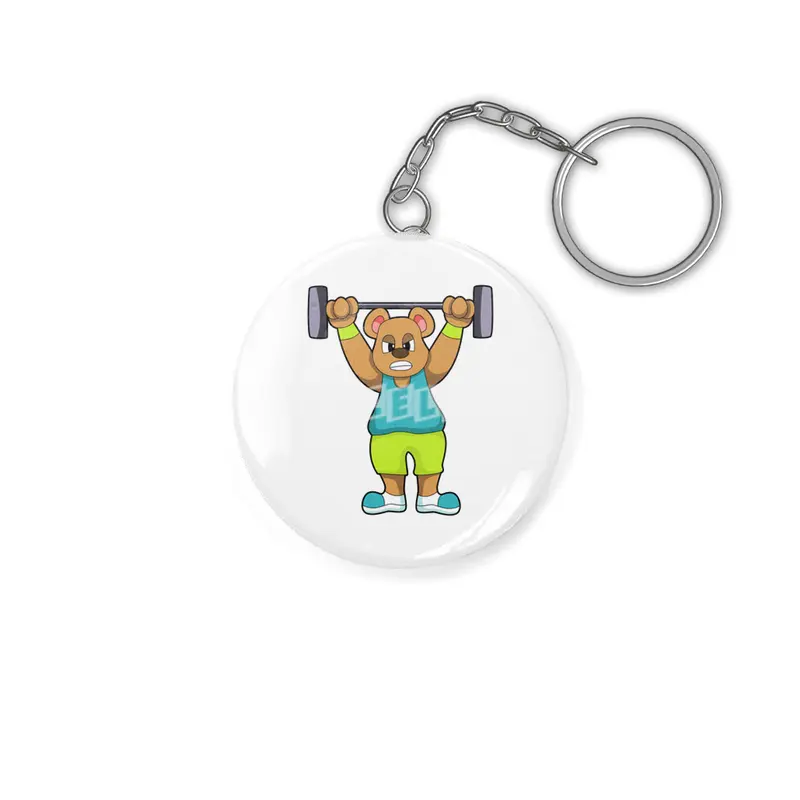 Bear at Bodybuilding with Barbell Anahtarlık