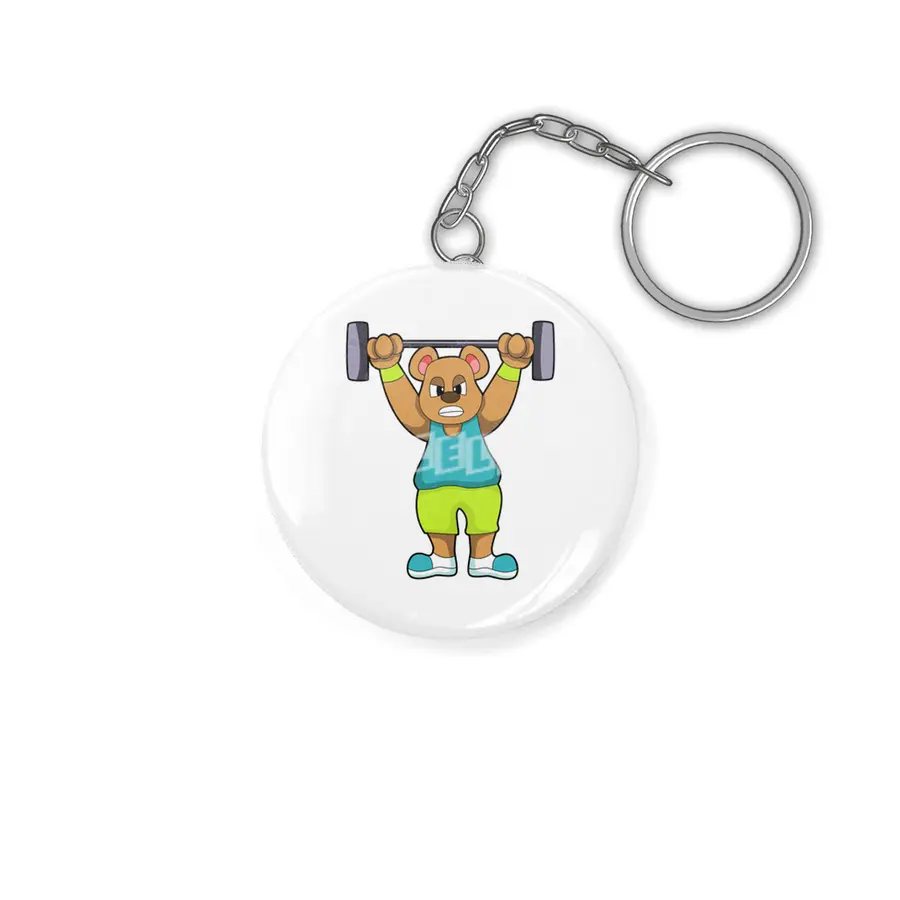 Bear at Bodybuilding with Barbell Anahtarlık