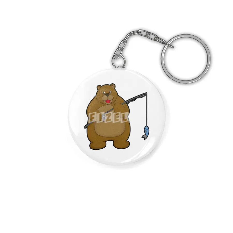 Bear at Fishing with Fishing rod & Fish Anahtarlık