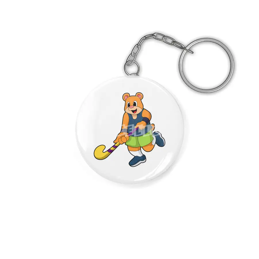 Bear at Hockey with Hockey bat Anahtarlık