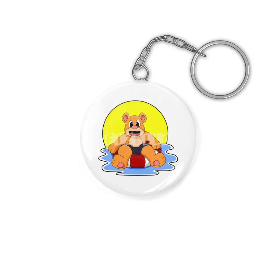 Bear at Swimming with Swim ring Anahtarlık