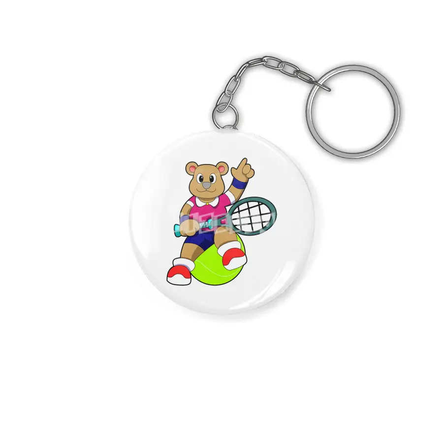 Bear at Tennis with Tennis racket & Tennis ball Anahtarlık