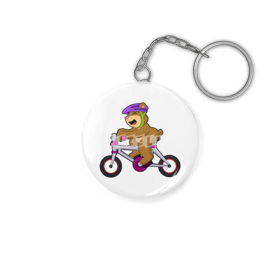 Bear with Bicycle & Helmet Anahtarlık