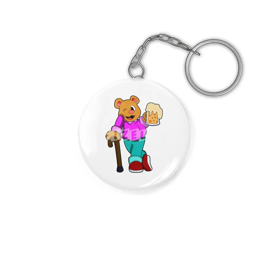 Bear with Glass of Beer & Walkingstick Anahtarlık